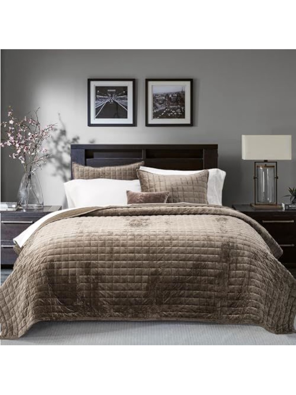 Luxury Velvet Quilt Set - Mocha Brown King Bedding